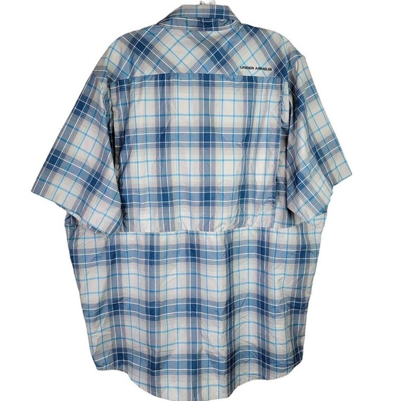 Under Armour UA Shirt SS Golf Hike Heat Gear Button Up Plaid Men’s Blue Size XL - Picture 3 of 14